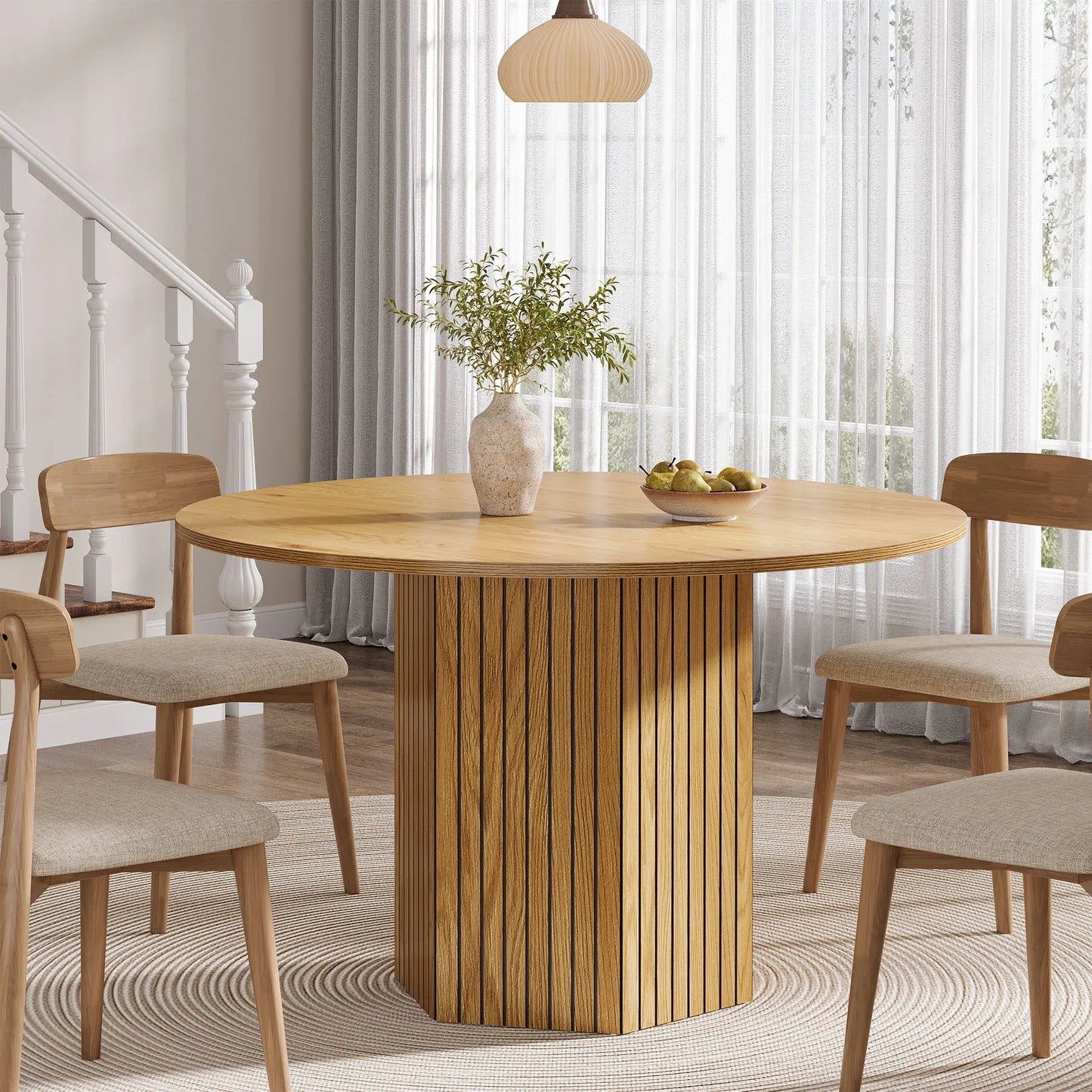 47-Inch Round Farmhouse  Dining Table for 4-6 People