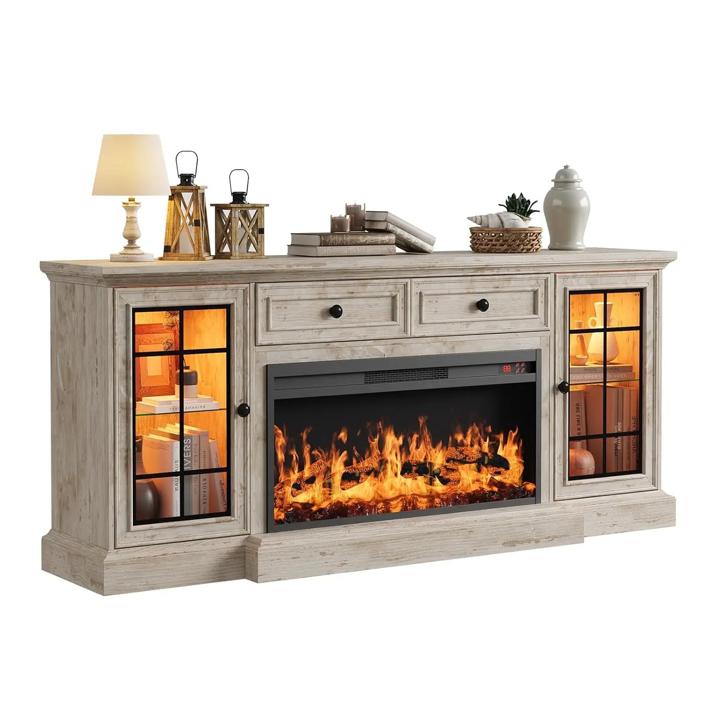Entertainment Center with  Electric Fireplace & LED Lights,