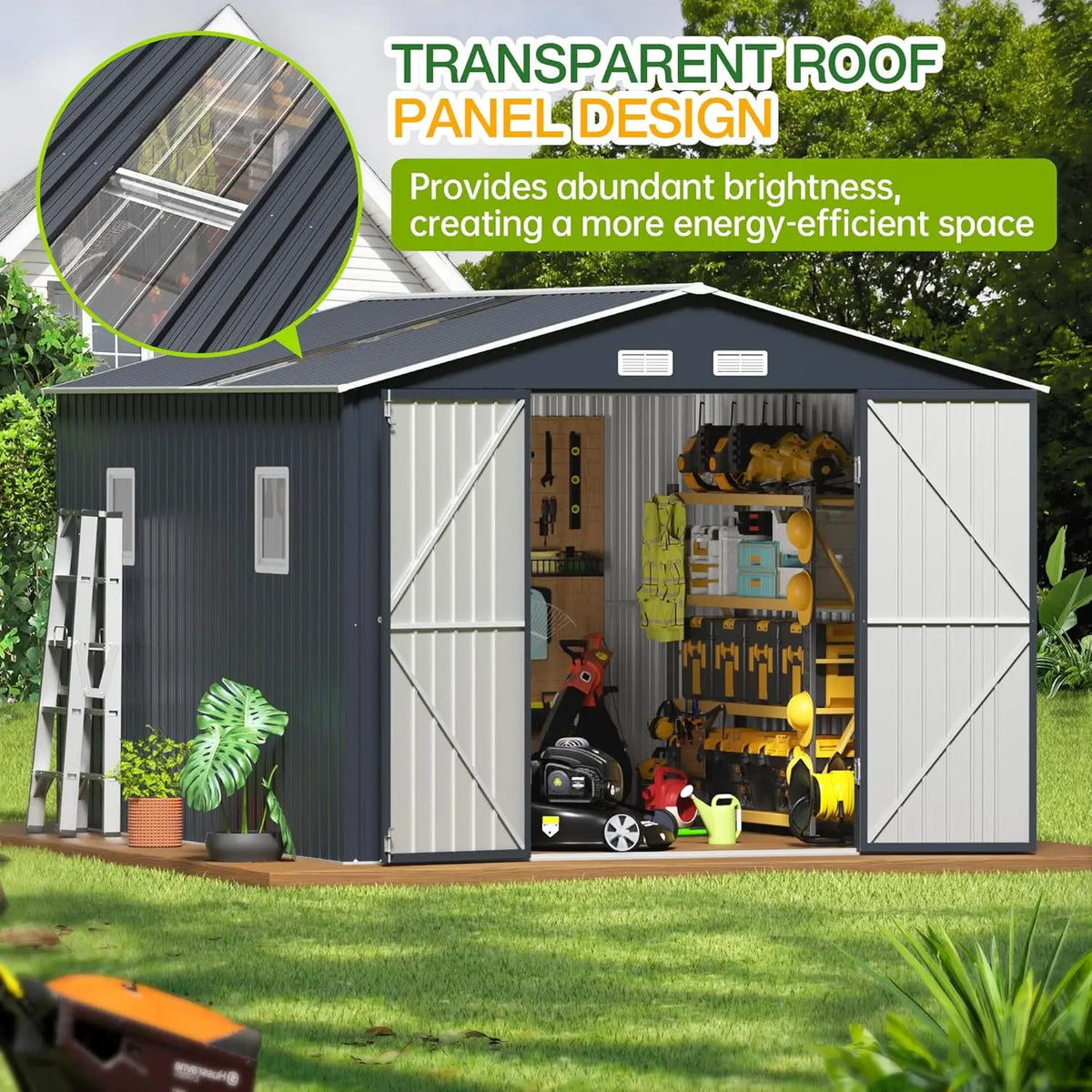 Outdoor Storage Shed 10 X 12 Ft.  with Lockable Doors, Windows for Patio