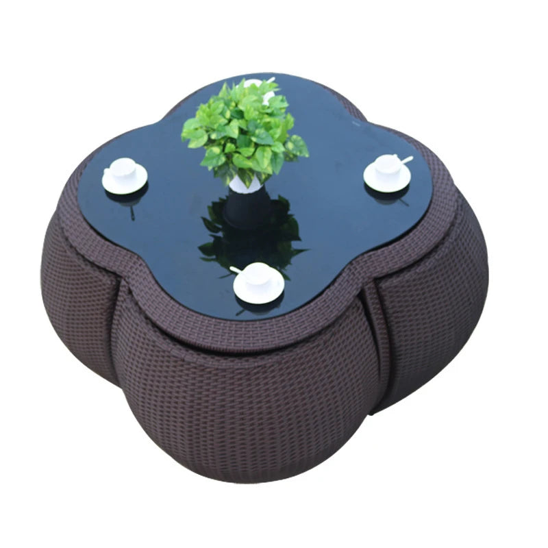 Outdoor Patio Tables and Chairs Set  Waterproof Tempered Glass Tea Table  Rattan Chairs