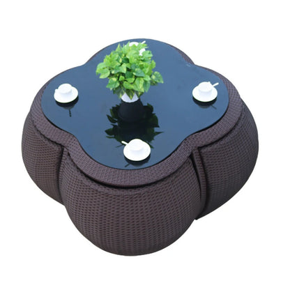 Outdoor Patio Tables and Chairs Set  Waterproof Tempered Glass Tea Table  Rattan Chairs