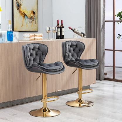 Set of 2 Modern Bar Stools Adjustable Velvet Golden Leg Upholstered Swivel Bar Stools Counter Height Bar Kitchen Island