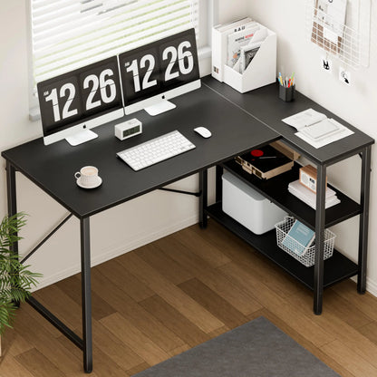 L Shaped Desk 47 Inch Computer Desk Gaming  Home Office PC Table with Reversible Storage Shelves