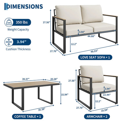 Modern 4-Piece Patio Furniture SetSectional Sofa With Coffee Table Thick Washable Cushions For Lawn or Deck