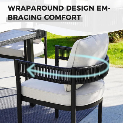 7 PCS Patio Table and Chairs Set, Metal Woven Wicker Patio Chairs with Thickened Cushions Outdoor Dining Set for 6