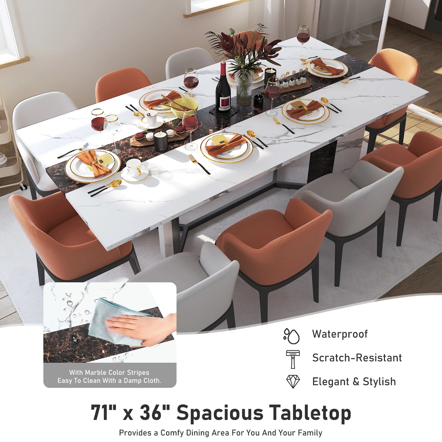 71In Large Rectangular White Dining Table for 4 5 6 8 10 People,