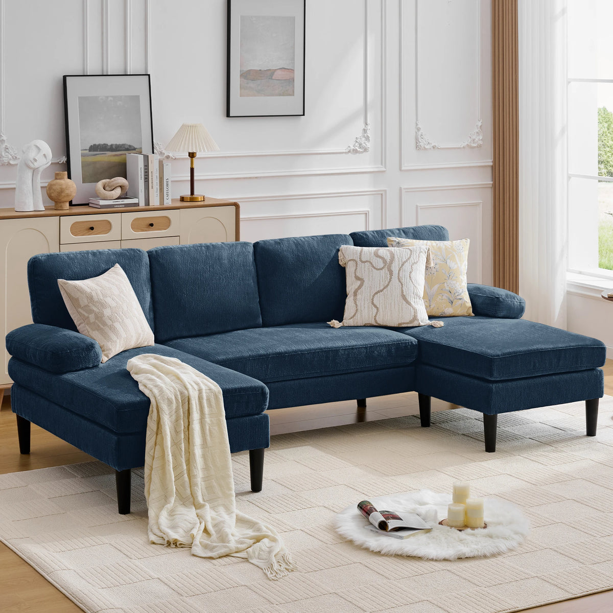 U-Shaped Sectional Sofa 4 Seater Lounge Sleeper with Removable Cushions Upholstered Couches for Living Room