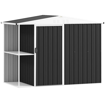 8 X 4ft Metal Garden Shed, Tool Shed W/ Lockable Door, Dark Gray
