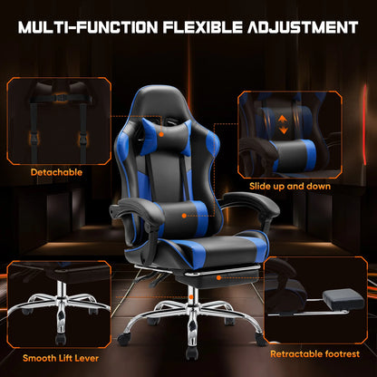 Adjustable Leather Gaming Chair with Headrest & Lumbar Support