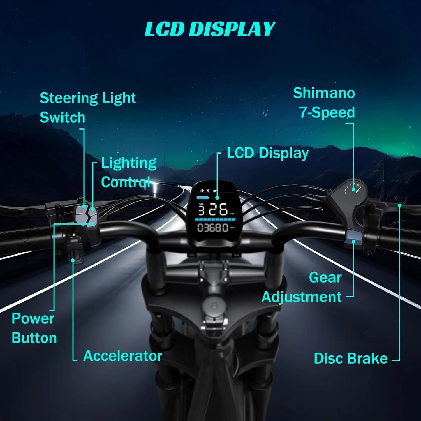 1500W e-bike, 20" fat tires, 60-100mile range, 28MPH, 48V 15Ah battery, for all terrains.
