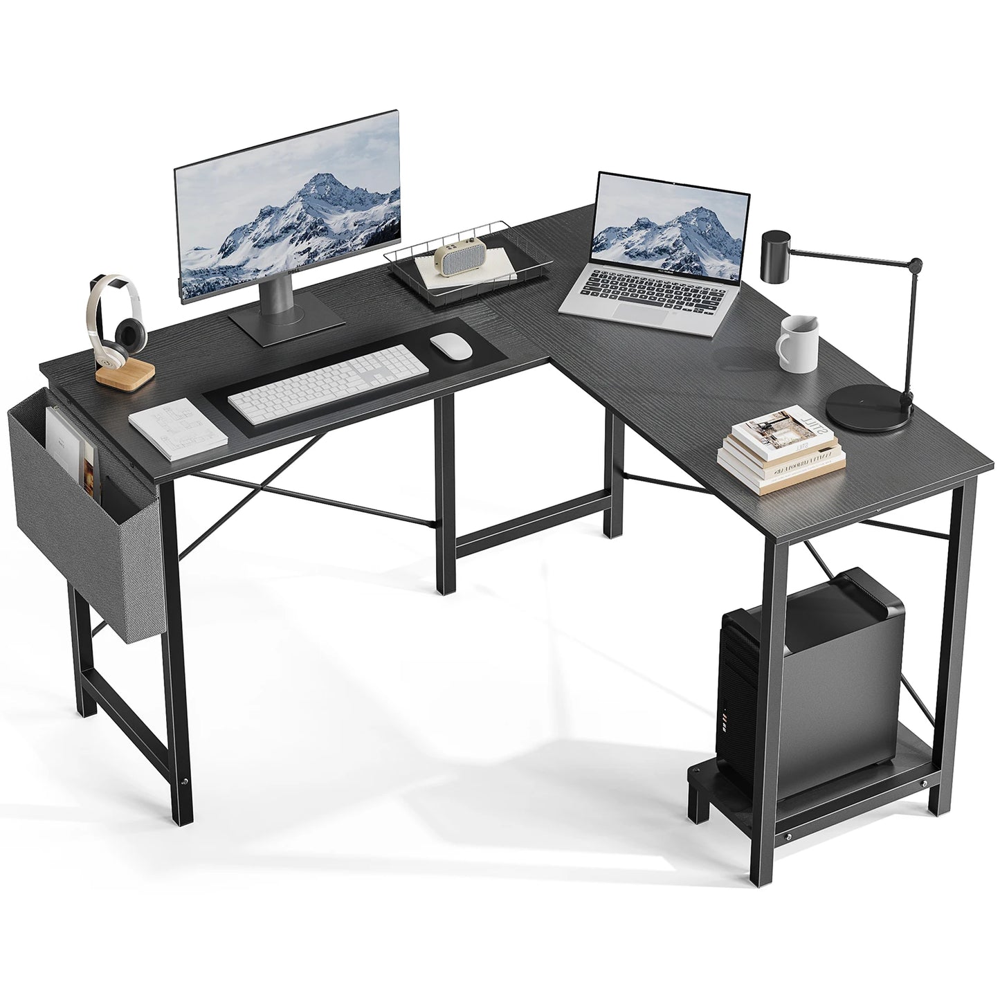 50 Inch Office PC Wooden Table with CPU Storage Shelf & Side Bag for Home Office Bedroom Small Space