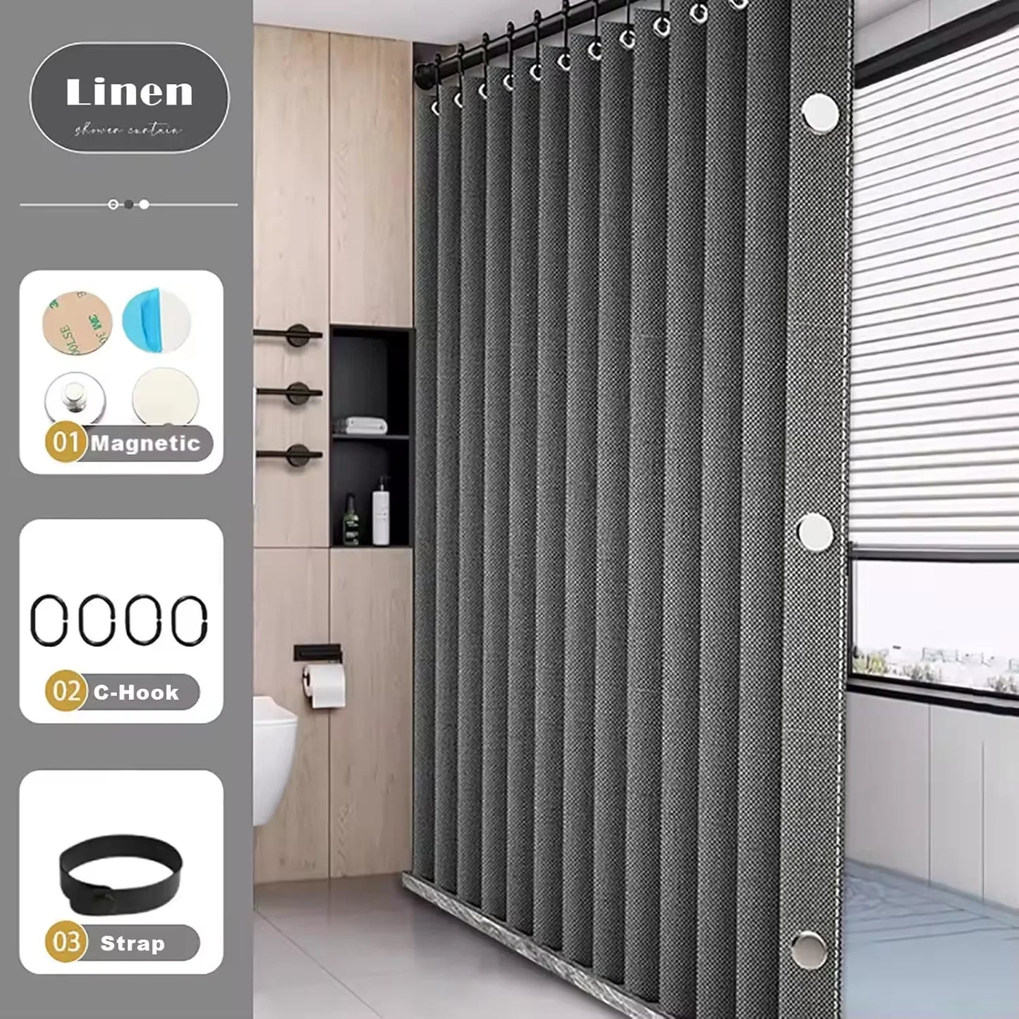 Magnetic Foldable Waterproof Bath Curtain  for Walk-In Shower