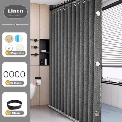 Magnetic Foldable Waterproof Bath Curtain  for Walk-In Shower