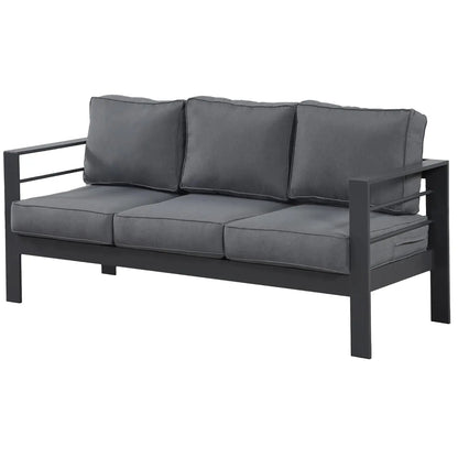 All-Weather Outdoor 3 Seats Couch, Black Metal Chair with Light Grey Cushions