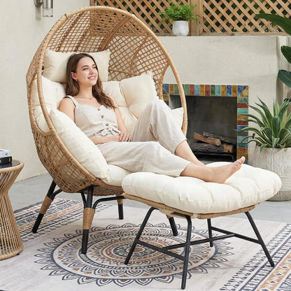 Indoor Outdoor Egg Chair with Ottoman Thick Cushioned Lounge w/Footrest 440lbs for Patio Balcony Bedroom Sunroom, Customized