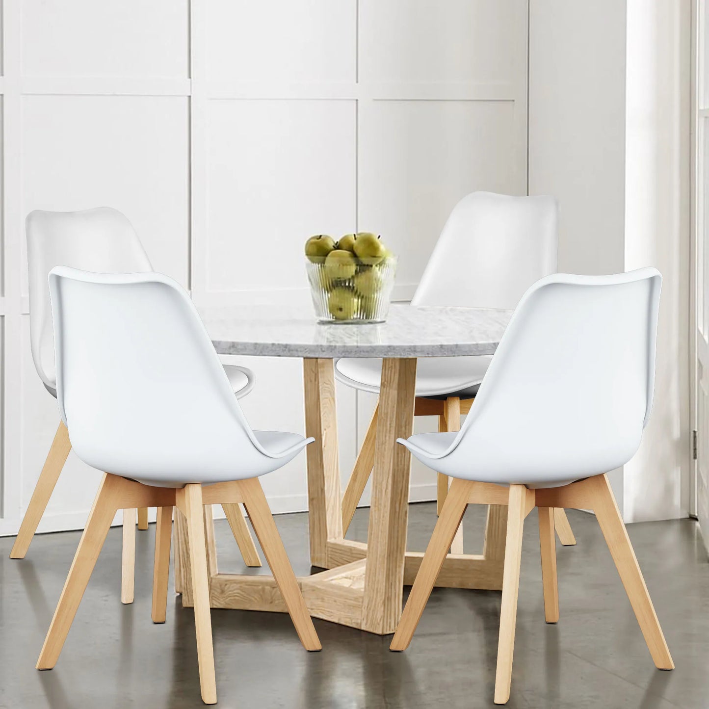 Leather Dining Chairs Set of 4  with Wooden Legs