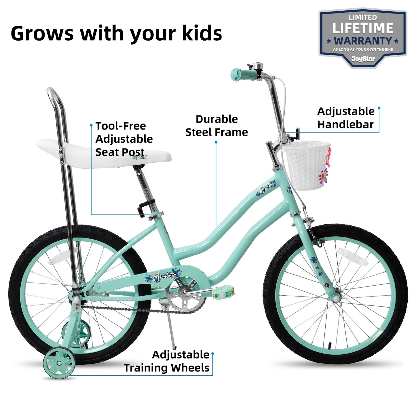 20 Inch Girls Bike with Training Wheels, Banana Seat Bike for Girls Ages 7-12 Years Old with Handbrake and Coaster Brake