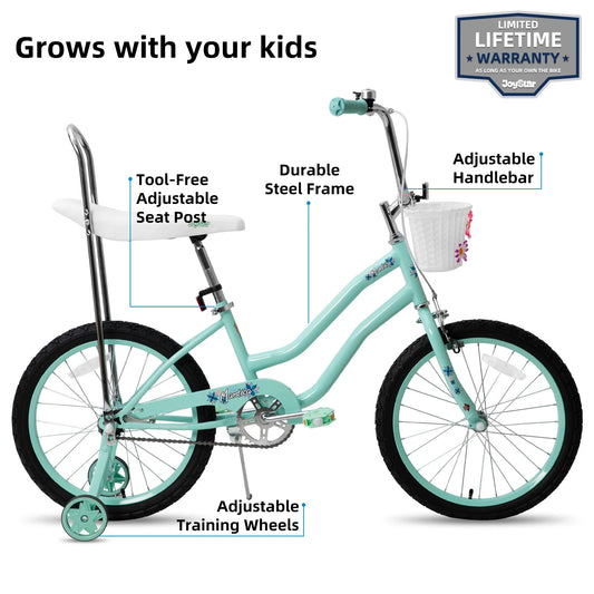 20 Inch Girls Bike with Training Wheels, Banana Seat Bike for Girls Ages 7-12 Years Old with Handbrake and Coaster Brake