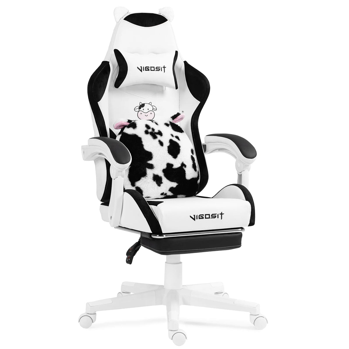 Ergonomic Computer Game Chair for Girls with Lumbar Support.  Gaming Chair with Cute Ears and Kawaii Pillow