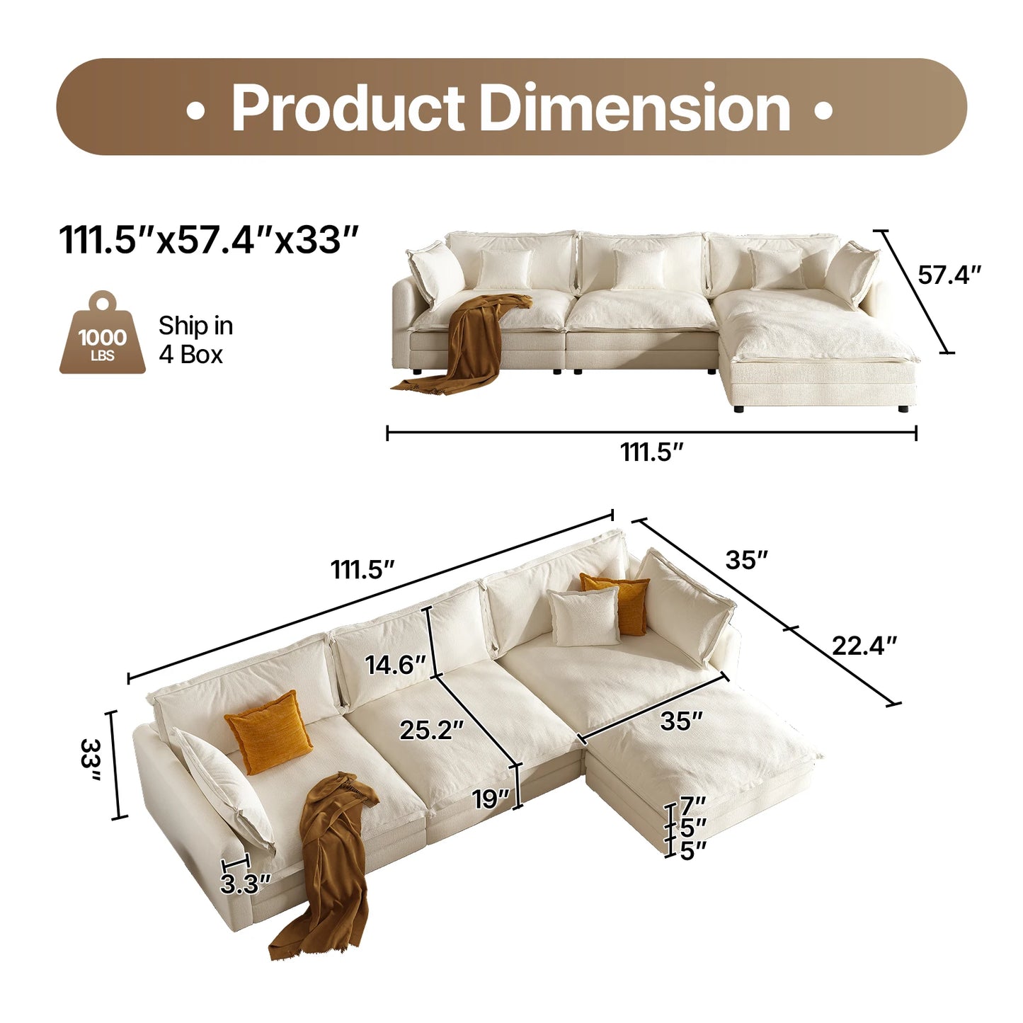 Modular Sectional Cloud Couch with Ottoman
