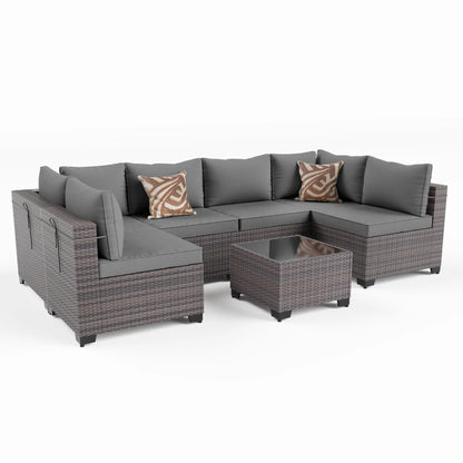 6PCS Outdoor Wicker Rattan Sectional Sofa Patio Furniture Set